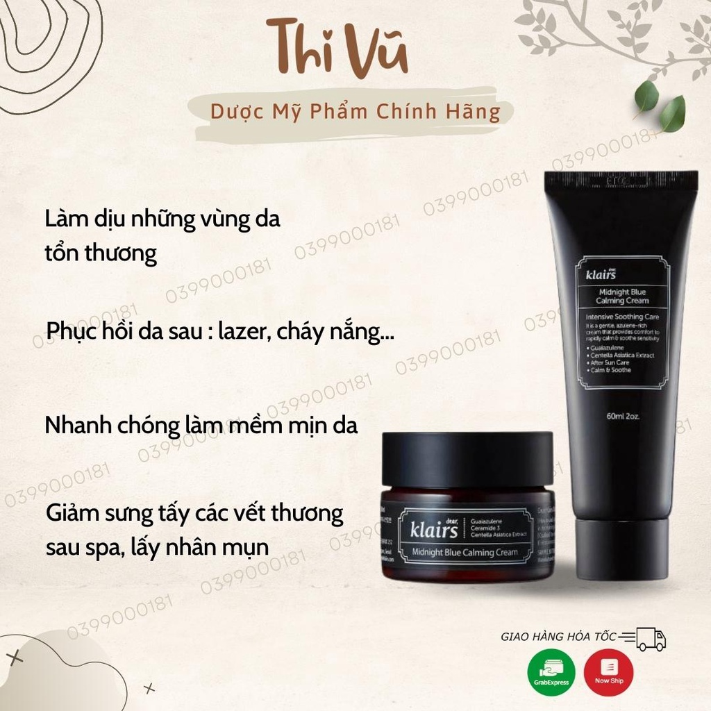 Kem dưỡng da Klairs Midnight Blue Calming Cream, Kem dưỡng phục hồi da tổn thương - Thi Vũ