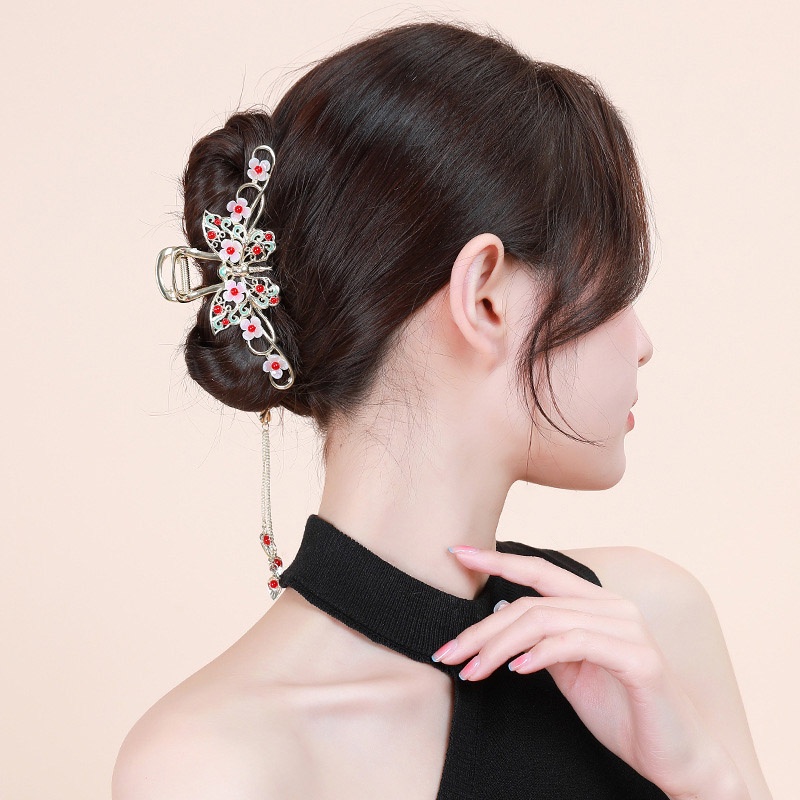 Kẹp Tóc Hình Bướm Đính Ngọc Trai Tua Rua Phong Cách Dân Tộc Kiểu Mới