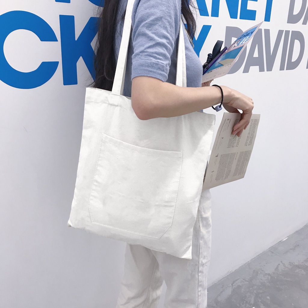Túi Vải Tote Ngăn Ngoài Màu Trơn Simple TL P1990