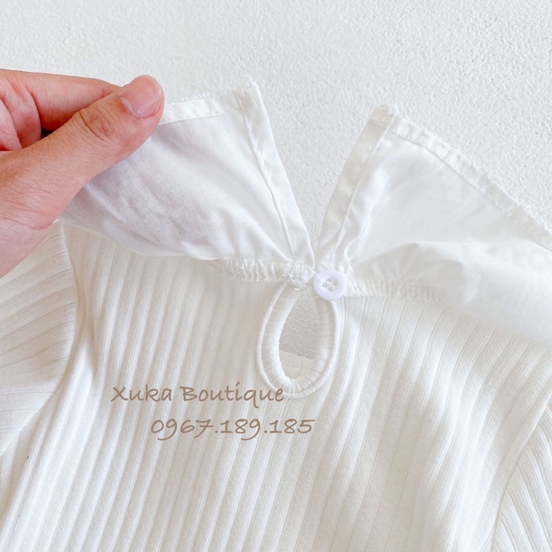 Bodysuit Dài Tay Cổ Tròn Sơ Sinh Đầy Tháng / Thôi Nôi - Xuka Boutique - Body Trắng Cổ Sen Cotton Cho Bé Gái