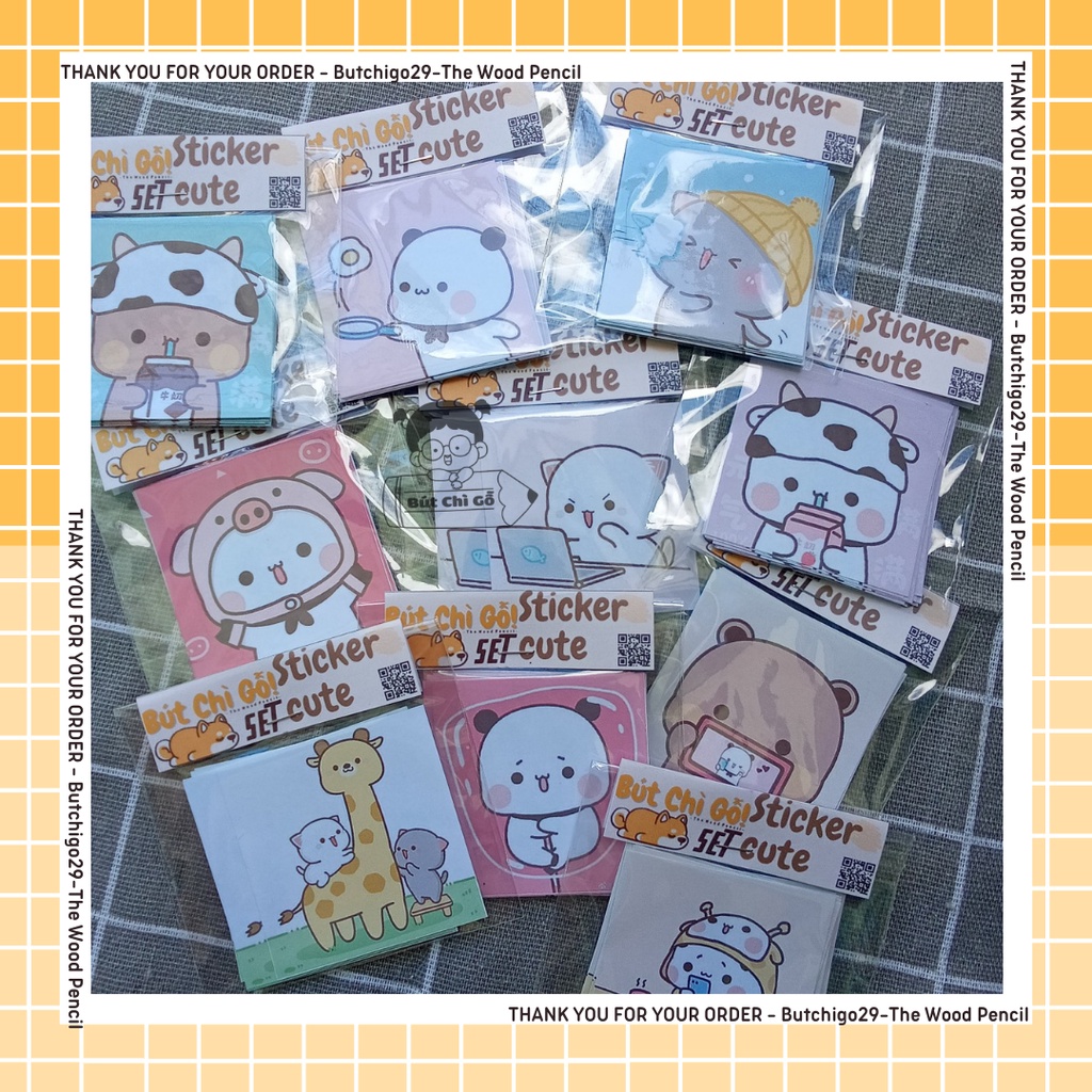 (Mẫu 5) Set 15 miếng Sticker niêm phong gói hàng gói quà hình các bé gấu, bé mèo dễ thương, cute-Butchigo29