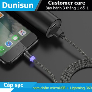 Cáp sạc từ hít nam châm 2 đầu Android và iPhone 360 độ dây dù,có LED