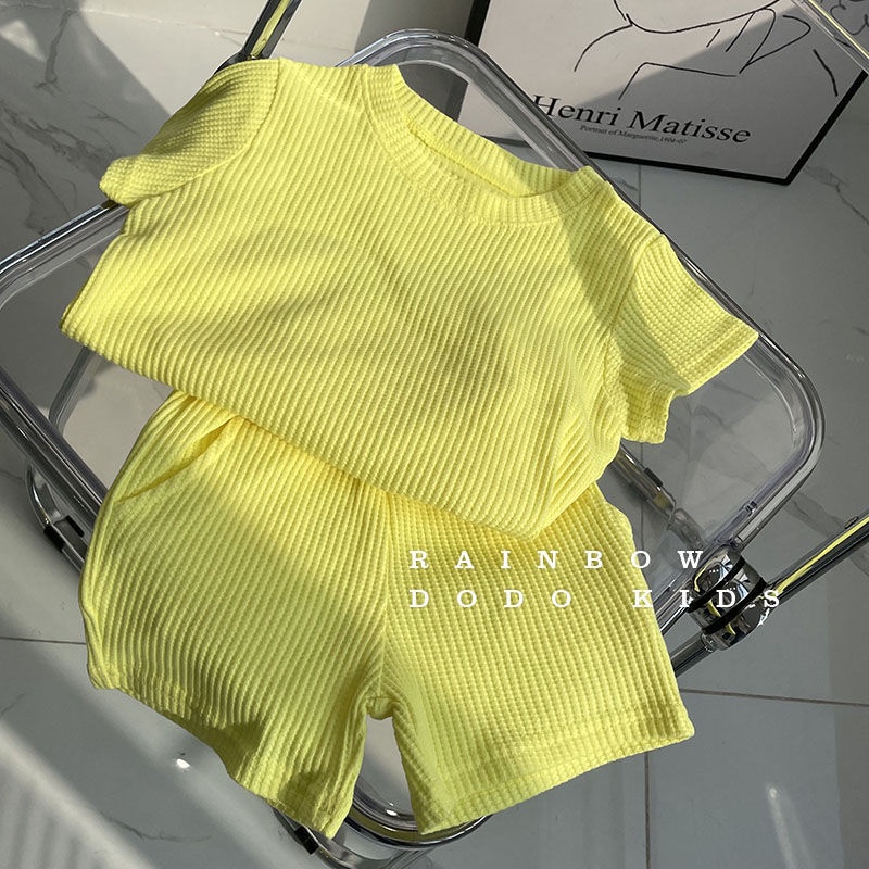 Bộ Áo Thun Tay Ngắn Và Quần Ngắn Màu Trơn Thời Trang Mùa Hè Cho Bé Trai Và Gái
