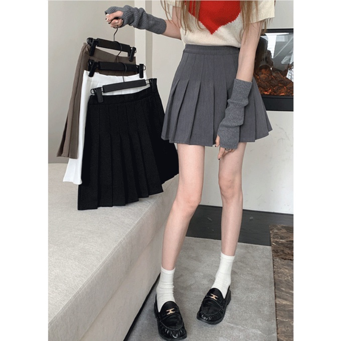 HUANG YOYO Chân Váy Chữ A Lưng Cao Xếp Ly Thời Trang Hàn Quốc Dễ Phối Đồ Cho Nữ