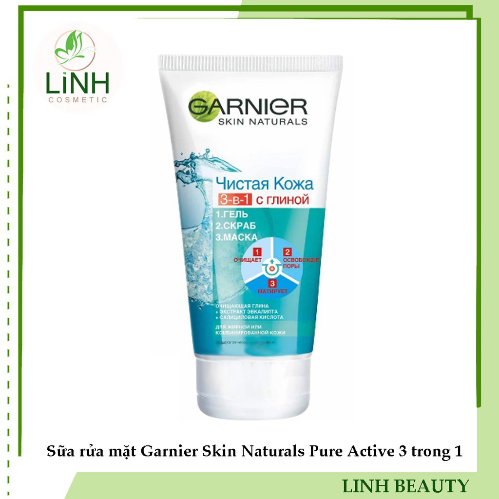 Sữa rửa mặt Garnier Skin Naturals Pure Active 3 trong 1 150ml