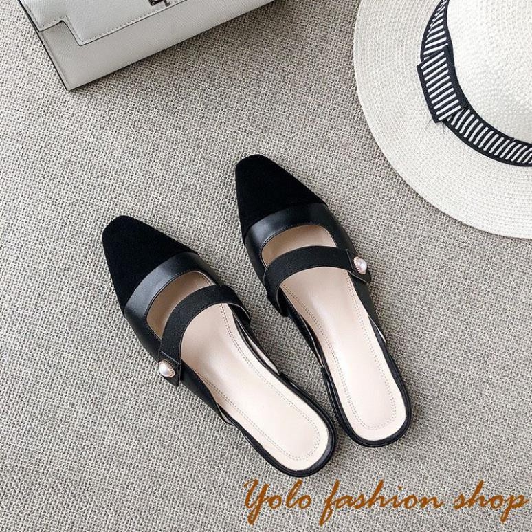 Hình thật-SU8-Giày sục búp bê nữ phối màu đính ngọc siêu xinh