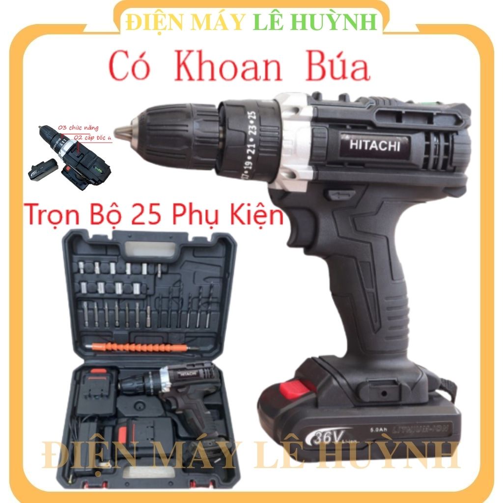 ☃Máy khoan pin bắn bulong bắt siết ốc vít Hitachi 36V không chổi than cầm tay mini đa chức năng- Tặng 24 Phụ Kiện