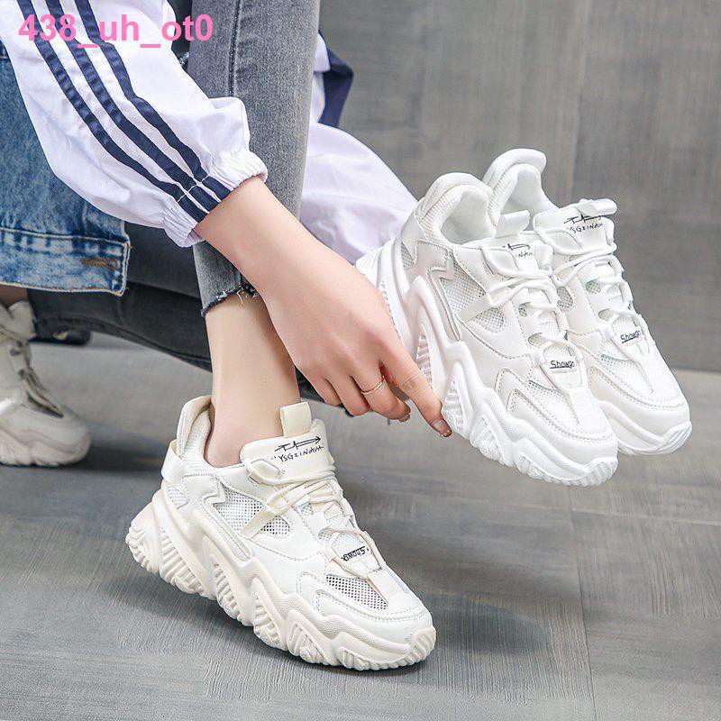 Giày nữ thời trangdaddy shoes nữ ins triều 2021 summer new wild net red đế dày thoáng khí Giày thể thao màu trắng