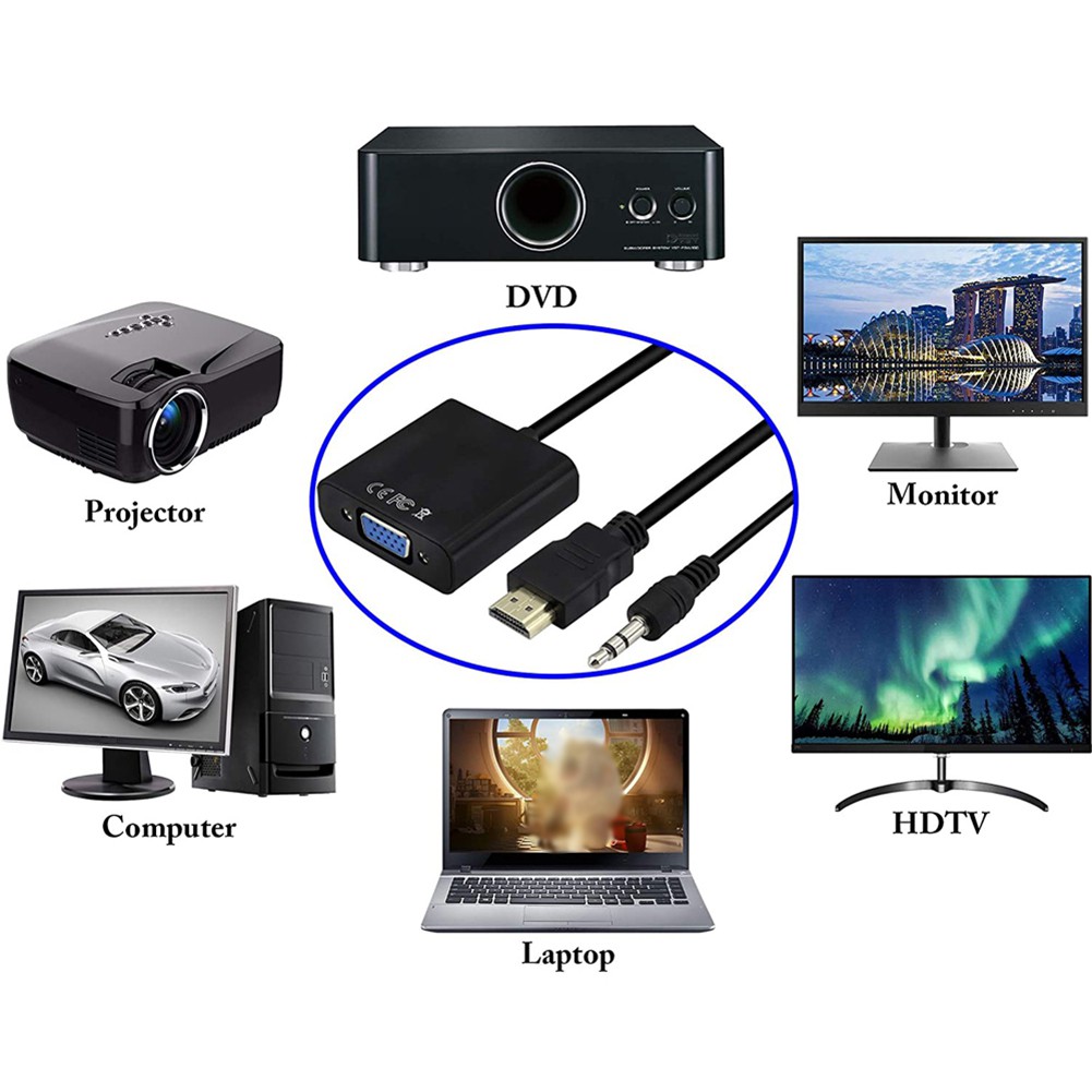 Cáp Chuyển Đổi Âm Thanh 1080p Hdmi Sang Vga Cho Tv Hd Pc Monitor Laptop