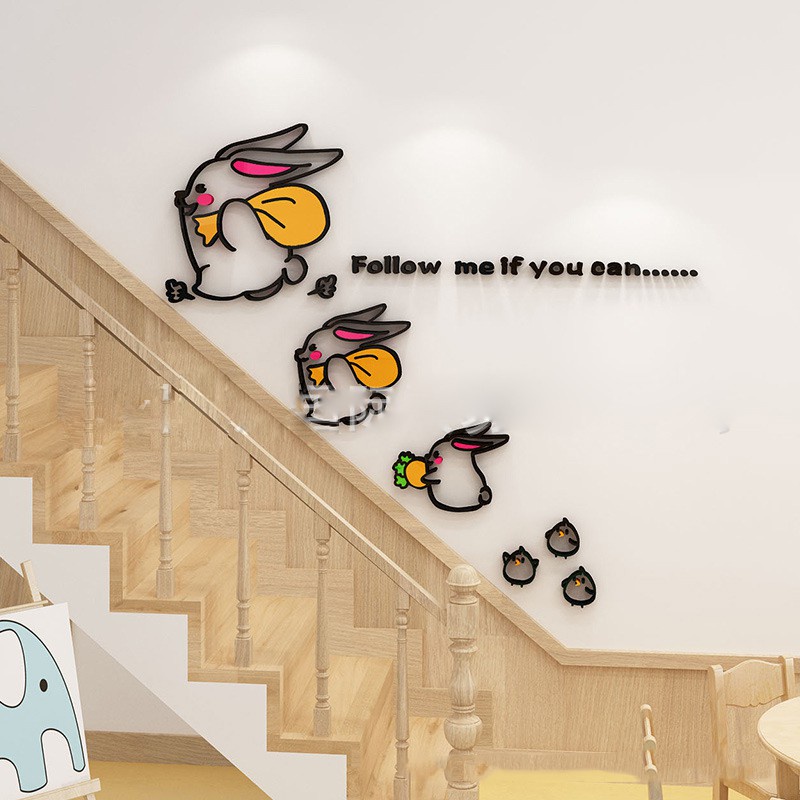 Tranh dán tường mica 3d decor khổ lớn đuổi bắt trang trí mầm non, phòng cho bé Nhiều Size - EPeBen