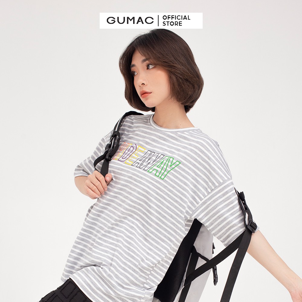 Áo thun nữ sọc ngang in chữ GUMAC phong cách unisex in chữ sành điệu ATB411