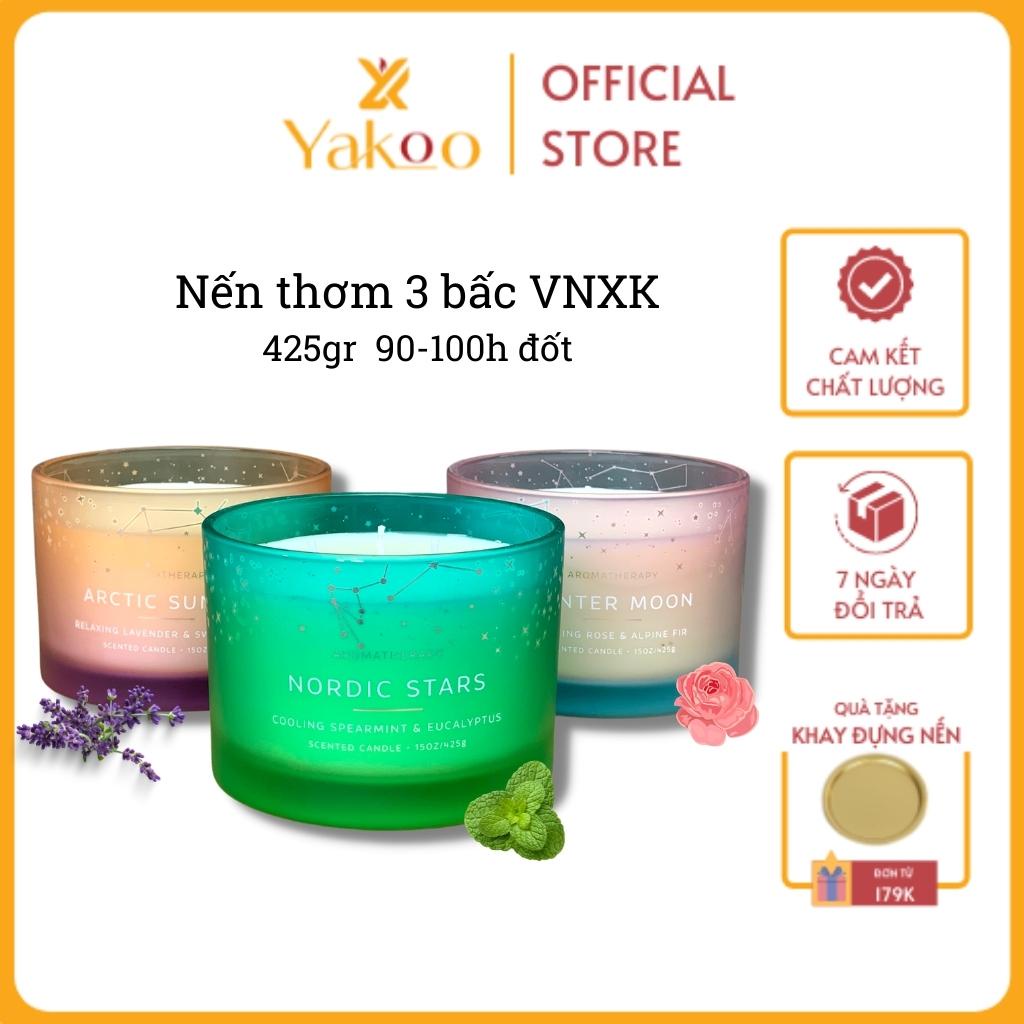 Nến thơm phòng 3 bấc Yakoo Candle hàng VNXK, 425gr sáp, toả hương tốt, thư giãn như ở spa, an toàn, khử mùi phòng