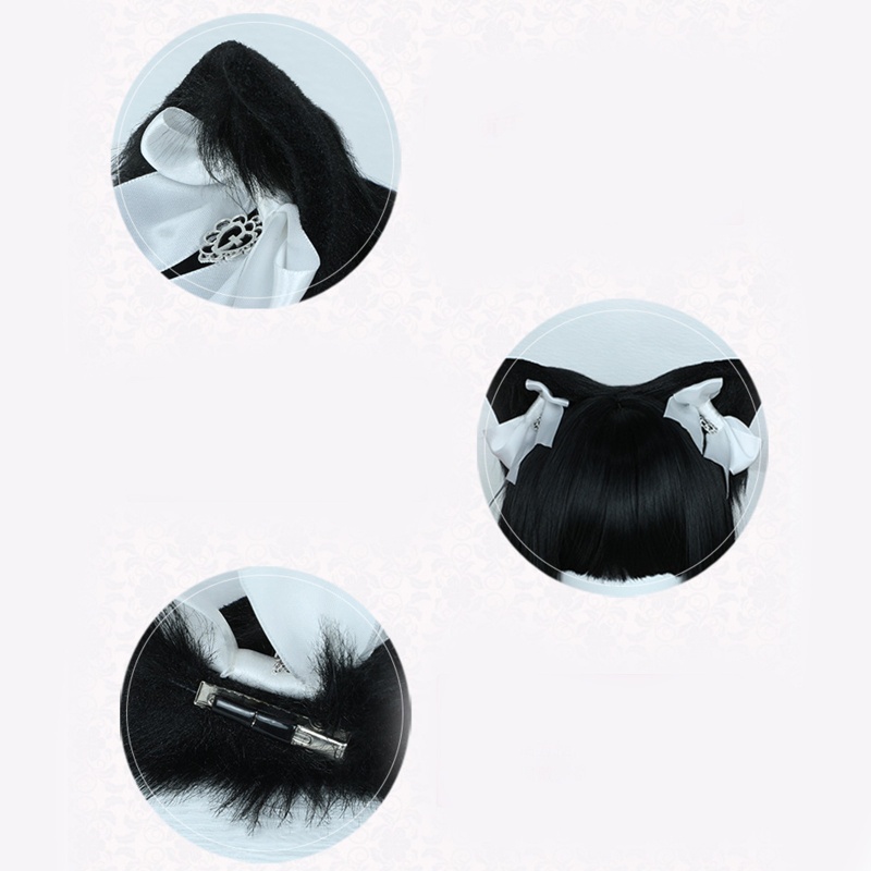 Kẹp Tóc Nơ Tai Mèo Phối Lông Hóa Trang Lolita