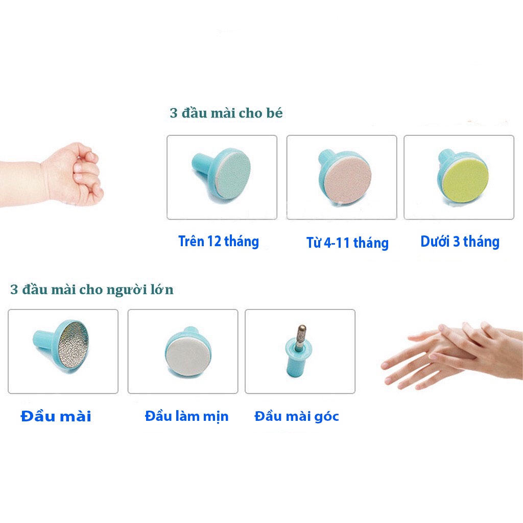 [6 ĐẦU] Máy mài móng cho bé chạy pin an toàn không gây tiếng ồn , máy mài móng tay trẻ sơ sinh cắt móng tay chân cho bé