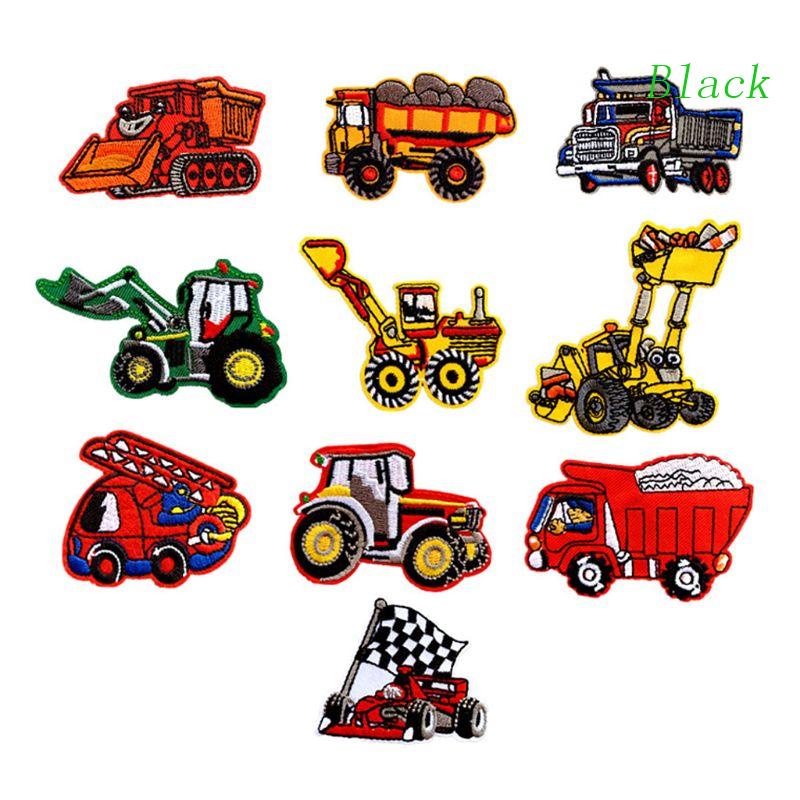 Đen Set 10 Miếng Vá Quần Áo DIY Hình Xe Xúc Đất