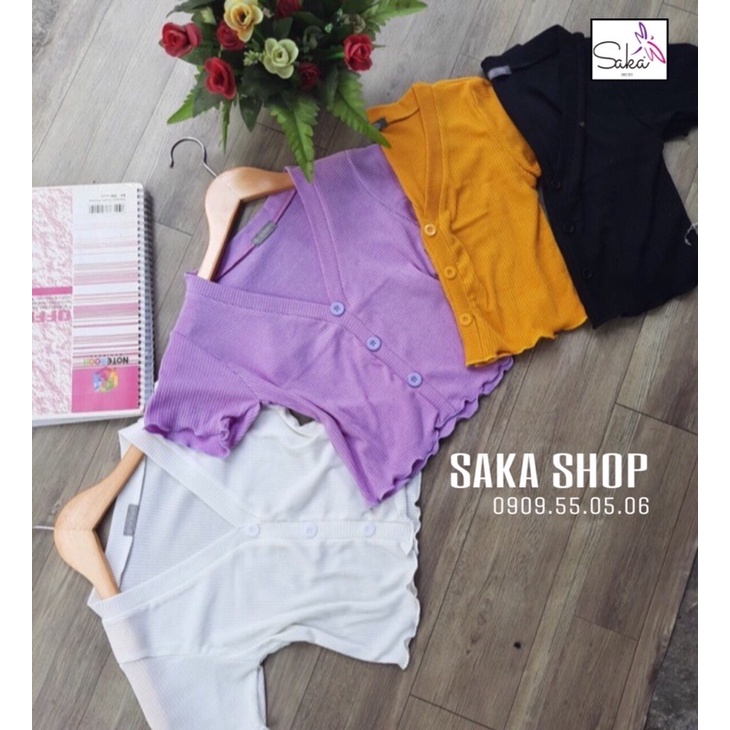 Áo croptop nữ ngắn tay nút giữa cuốn biên trơn màu