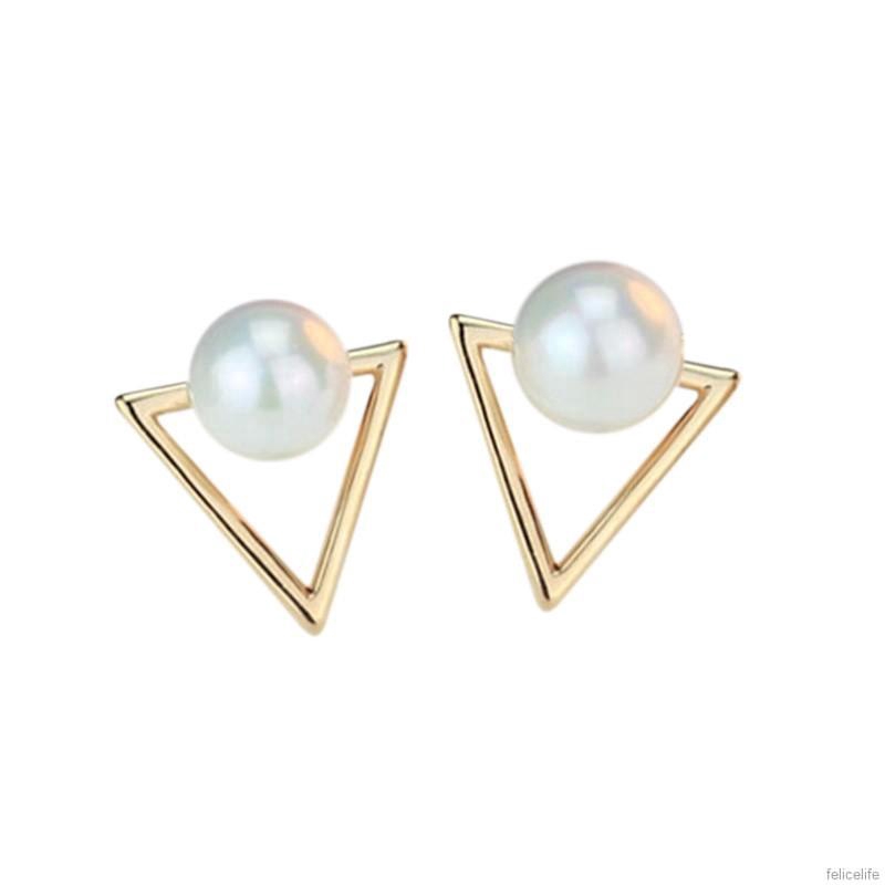 Bông tai hình tam giác đính ngọc trai giả sang trọng