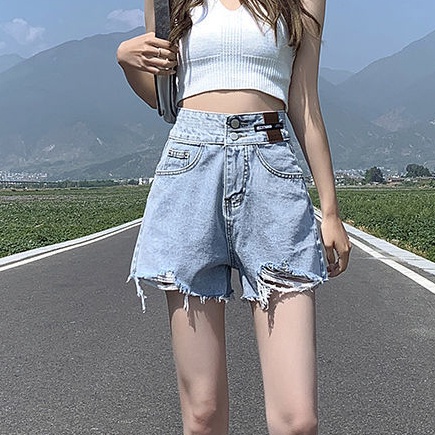 Quần Short Denim Lưng Cao Ống Rộng Thời Trang Mùa Hè 2022 Dành Cho Nữ