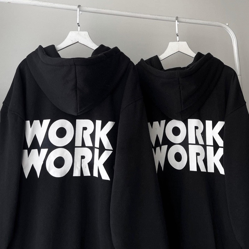 Áo Khoác Hoodie Phối Zip Unisex WORK Vải Nỉ Bông màu XÁM/ĐEN Form Rộng 🖤 Nam nữ unisex 🖤 Áo hoodie dây kéo July7store