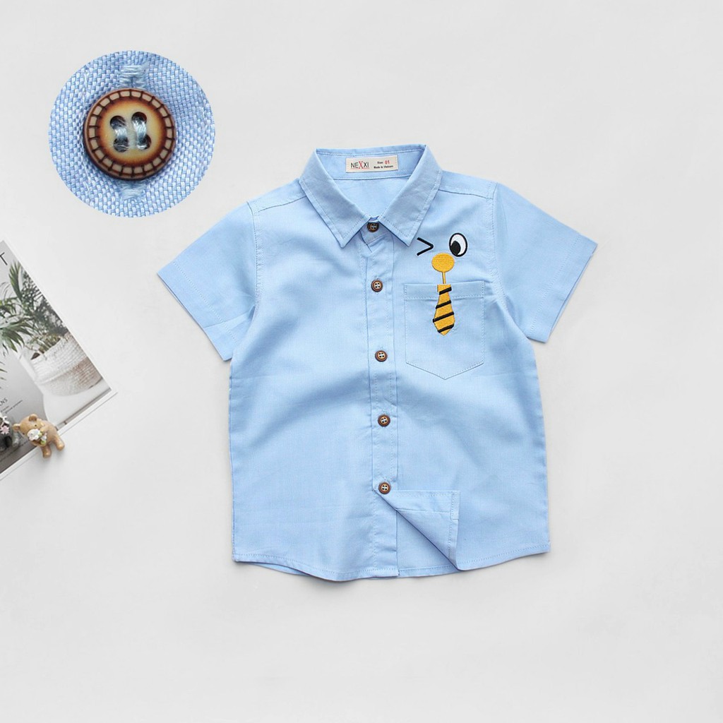 Áo sơ mi Nexxi thêu cravat bé trai 1-8 tuổi