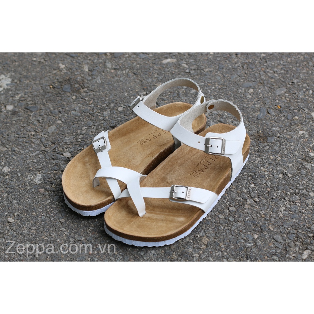 ZEPPA chính hãng - Da PU - Sandal xỏ ngón chéo màu trắng MS: STPU2  - Sandal đế trấu nữ