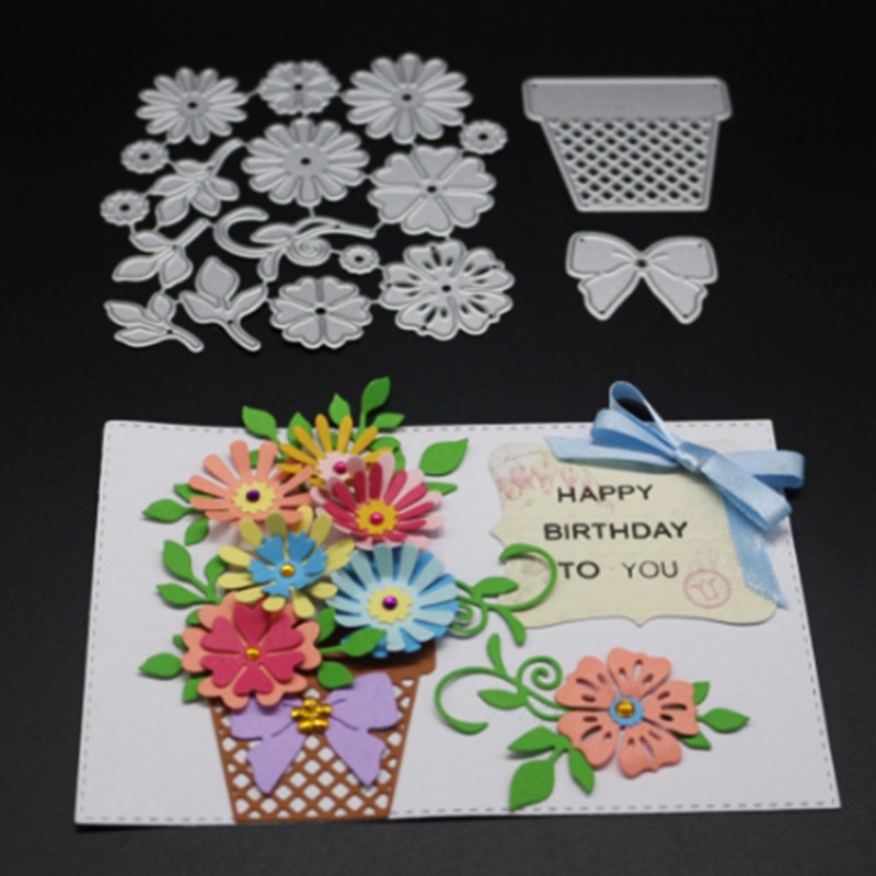 Khuôn Cắt Giấy Kim Loại Hình Chậu Hoa Xinh Xắn