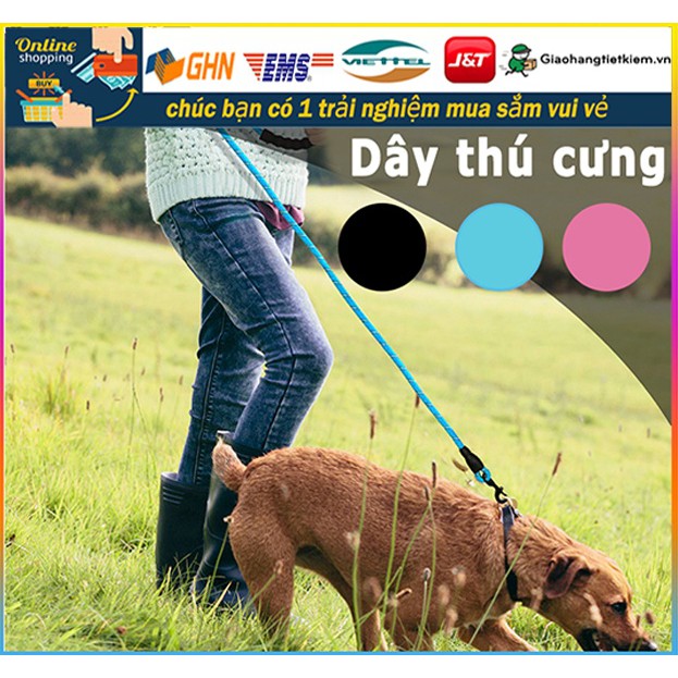 150cm x 1.2cm Dây dắt thú cưng chó mèo lớn trợ lực bằng nylon màu phản quang cao cấp