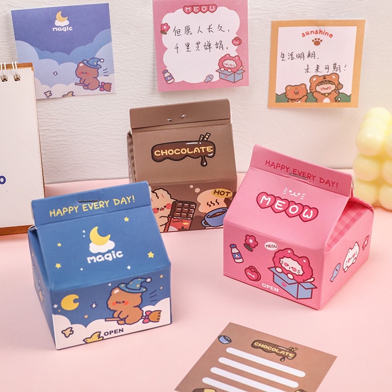 Giấy note/ giấy ghi chú hình hộp sữa 200 tờ siêu dễ thương