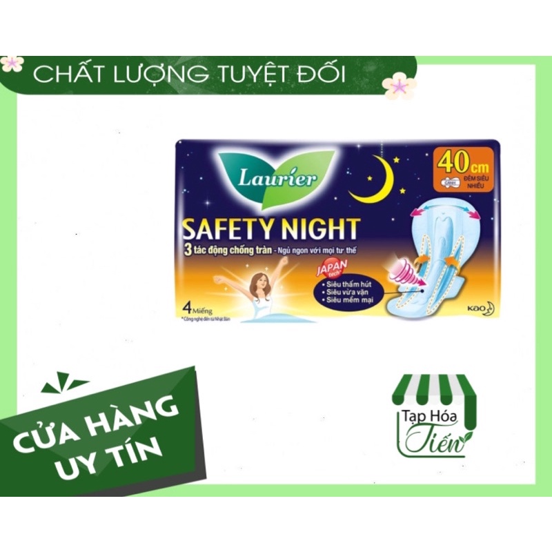 Băng Vệ Sinh Đêm 40cm Laurier  Safati Night Siêu thấm Chống Tràn Siêu Mỏng Chống Tràn 4miếng/gói