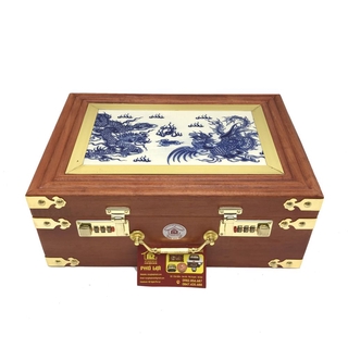 Hộp đựng gia phả,tiền hầu,giấy A4 mặt sứ long phụng cao cấp gỗ hương