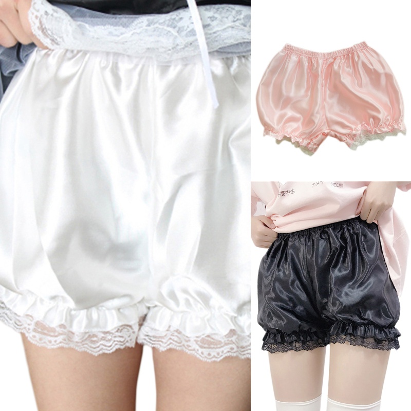 Btf Quần Short An Toàn Dáng Rộng Màu Trơn Viền Ren Nhún Bèo Phong Cách lolita Hầu Gái gothic Cổ Điển An Toàn Cho Nữ
