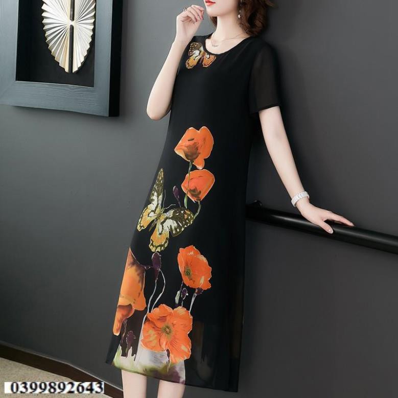 Váy Đầm Hoa Lụa Trung Niên Sang Chảnh VH03 - Hàng Quảng Châu Cao Cấp(Ảnh thật cuối hình)