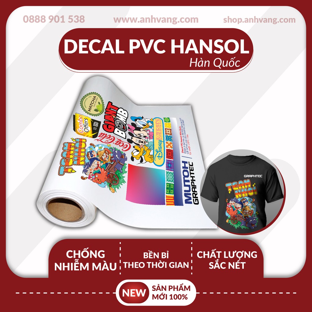 Decal PVC - Bền - Bản in đẹp - In cắt ép nhiệt lên áo thun, túi xách, đồ thể thao, mũ nón dạng cuộn trắng khổ 0.51x25m