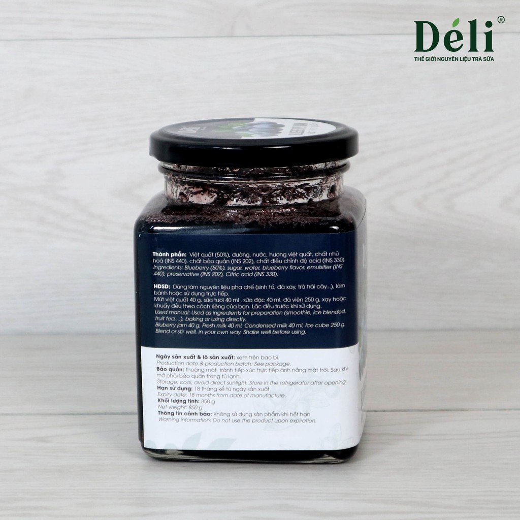 Mứt Việt quất cao cấp Déli [GIÁ TỐT] VỊ NGON THIÊN NHIÊN (850gr)  Nguyên liệu pha chế trà sữa, trà trái cây