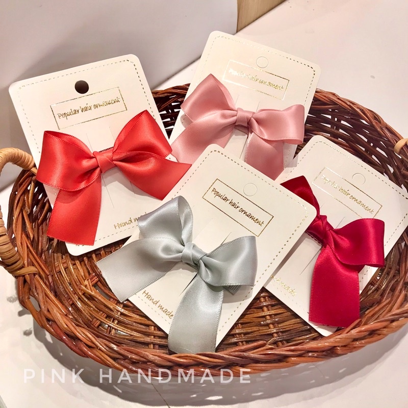 Sét hai kẹp tóc nơ trơn handmade cho bé