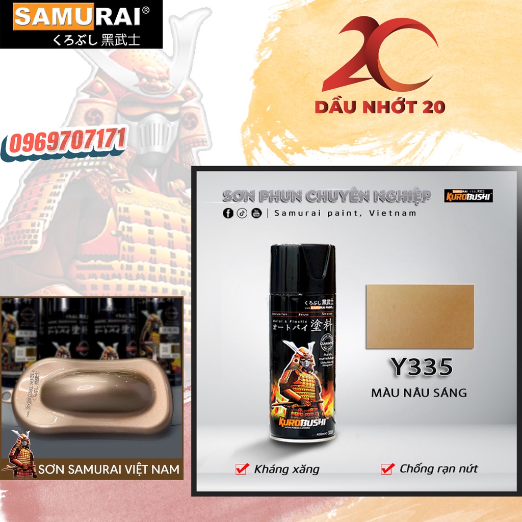 Y335* _Chai sơn xịt sơn xe máy Samurai màu nâu sáng Y335*