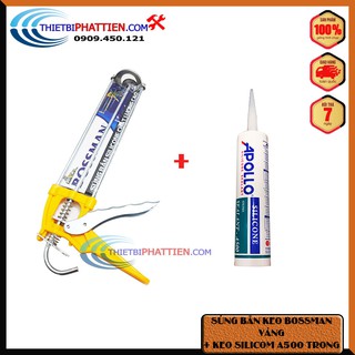 Súng bắn keo silicon bossman vàng + keo silicon a500 trong