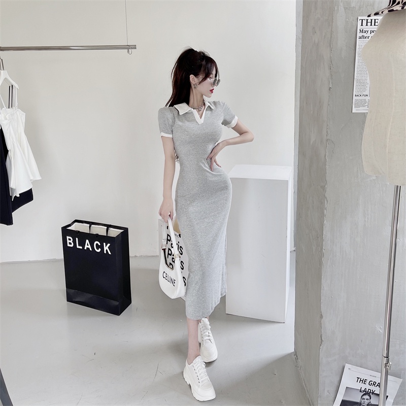 【ZHELIHANGFEI】 Đầm Dệt Kim Cổ POLO Dáng Ôm Dễ Phối Đồ