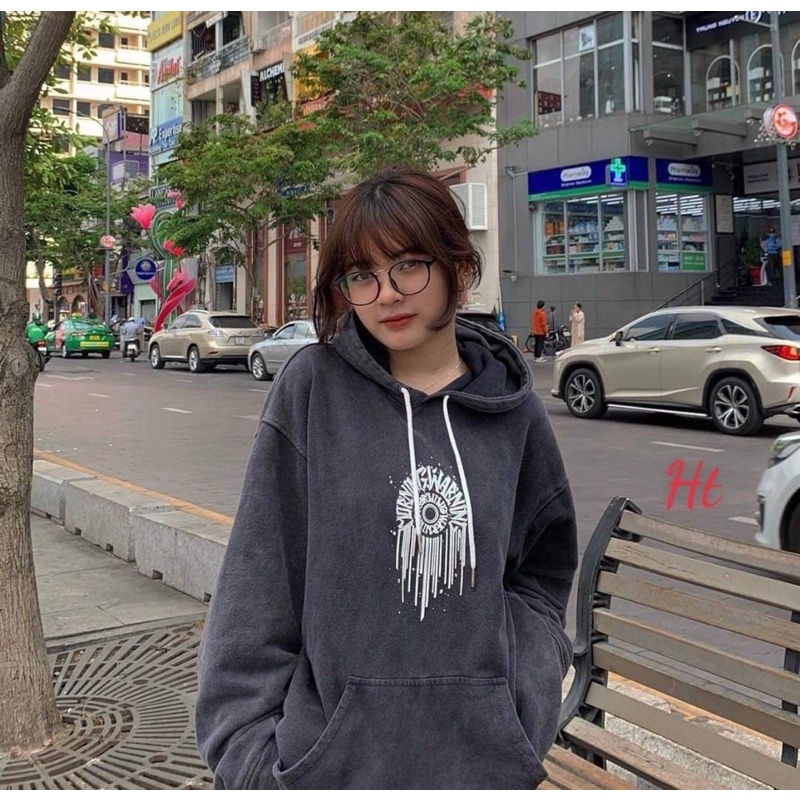 Áo hoodie loang chữ tròn chảy HT12