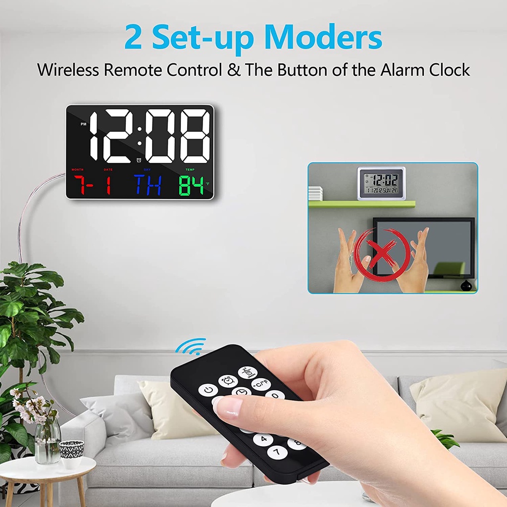 Đồng Hồ Báo Thức Điều Khiển Từ Xa Có Đèn LED Cỡ Lớn Có Thể Điều Chỉnh Tiện Dụng