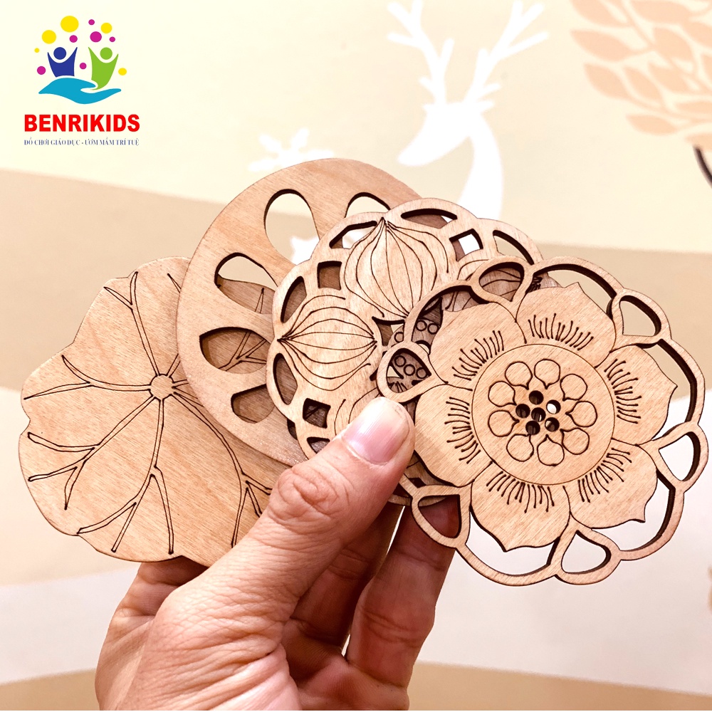 Miếng Lót Cốc Trà Cafe Trang Trí Decor Quán Cafe Phong Cách Hoa Sen Việt Nam,Coasters Diy Chất Liệu Gỗ Bạch Dương