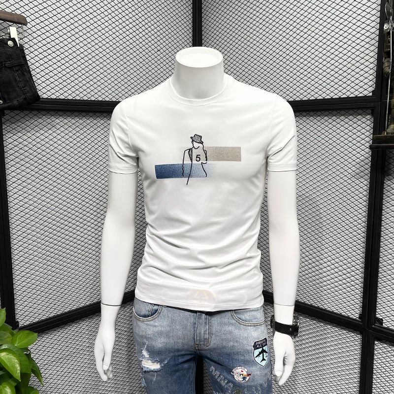 Áo Thun Cotton Tay Ngắn Cổ Tròn Ôm Dáng Trẻ Trung Phong Cách Hàn Quốc Cho Nam