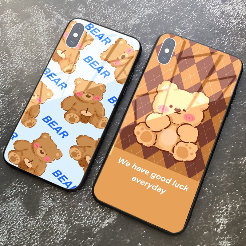 Ốp IPhone lưng kính Gấu má hồng ốp lưng iphone 6s 6plus 7 plus 8 x xr xsmax 11 12 13 pro promax