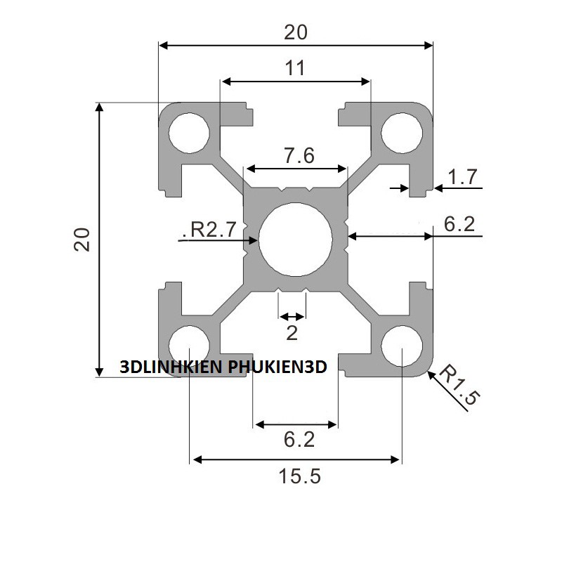 Nhôm định hình 2020 giá 1 mét dùng thiết kế khung máy cnc mini máy in 3d