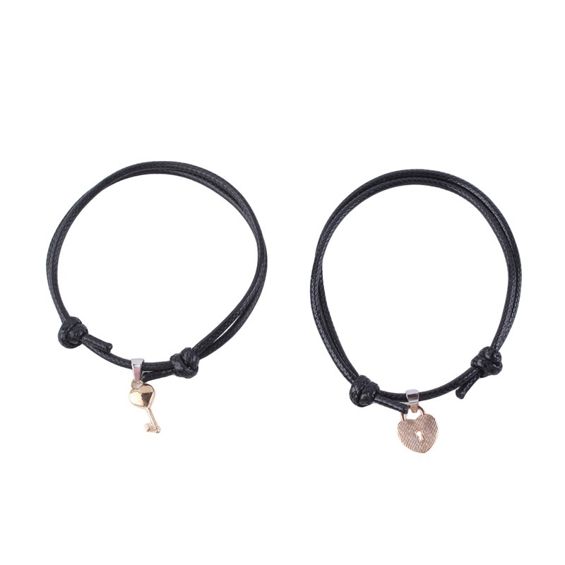 Vòng Tay Cặp Bện Dây Mặt Hình Chìa Khóa Và Ổ Khóa Trái Tim Bằng Hợp Kim Hình Cho Cặp Đôi