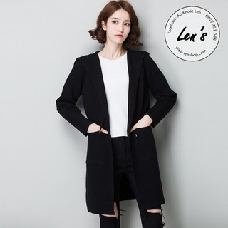 Áo Khoác Len Dáng Dài Có Nón Len Dạ Ép