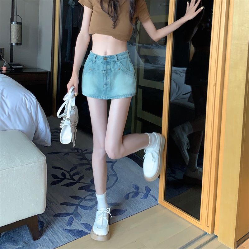 Cocory vn Chân váy jean Chữ A Lưng Cao Thời Trang