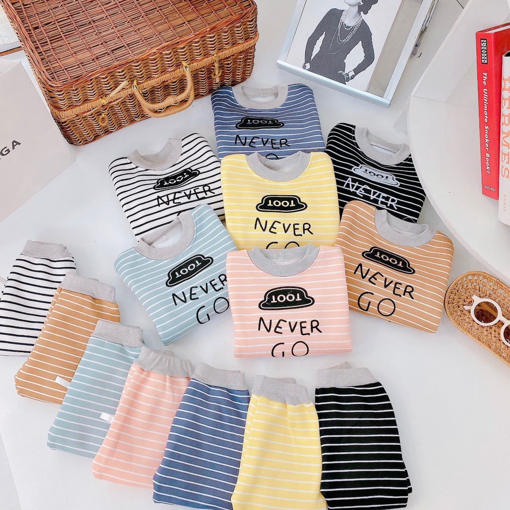 BỘ NỈ BÔNG KẺ IN HÌNH HỌA TIẾT SIÊU XINH CHO BÉ