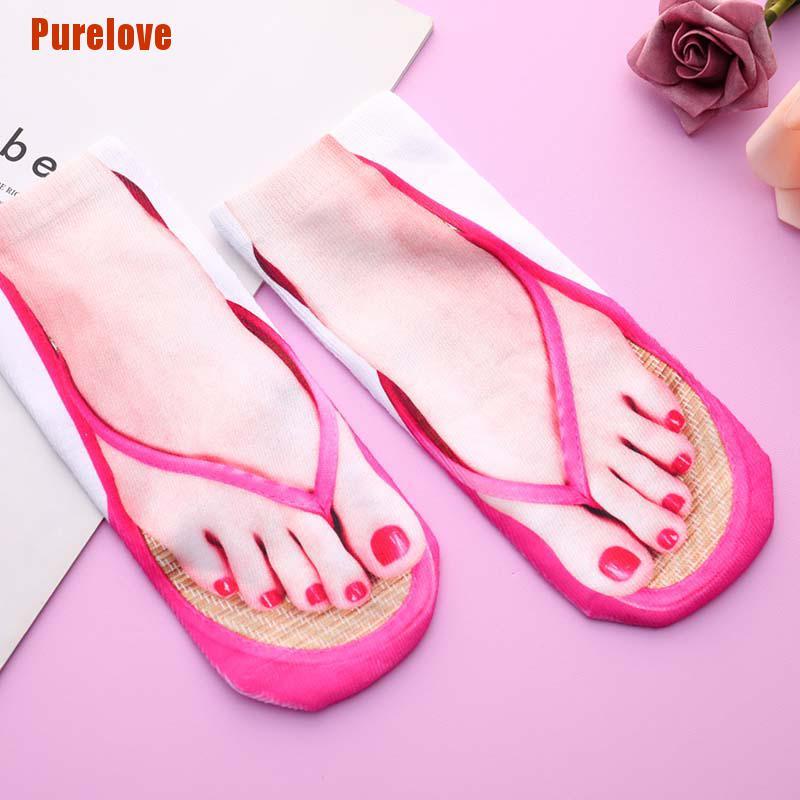Tất cotton Cổ Thấp In Hình Bàn Chân 3d Dễ Thương