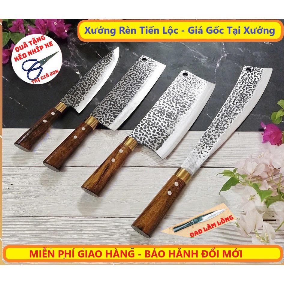 (BẢO HÀNH ĐỔI MỚI) Bộ Dao Nhà Bếp Rèn Từ Nhíp Ô Tô Cao Cấp_Lò Rèn Tiến Lộc